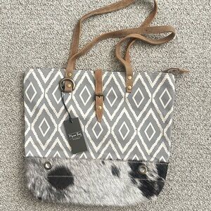 Gray and Tan Women's Tote